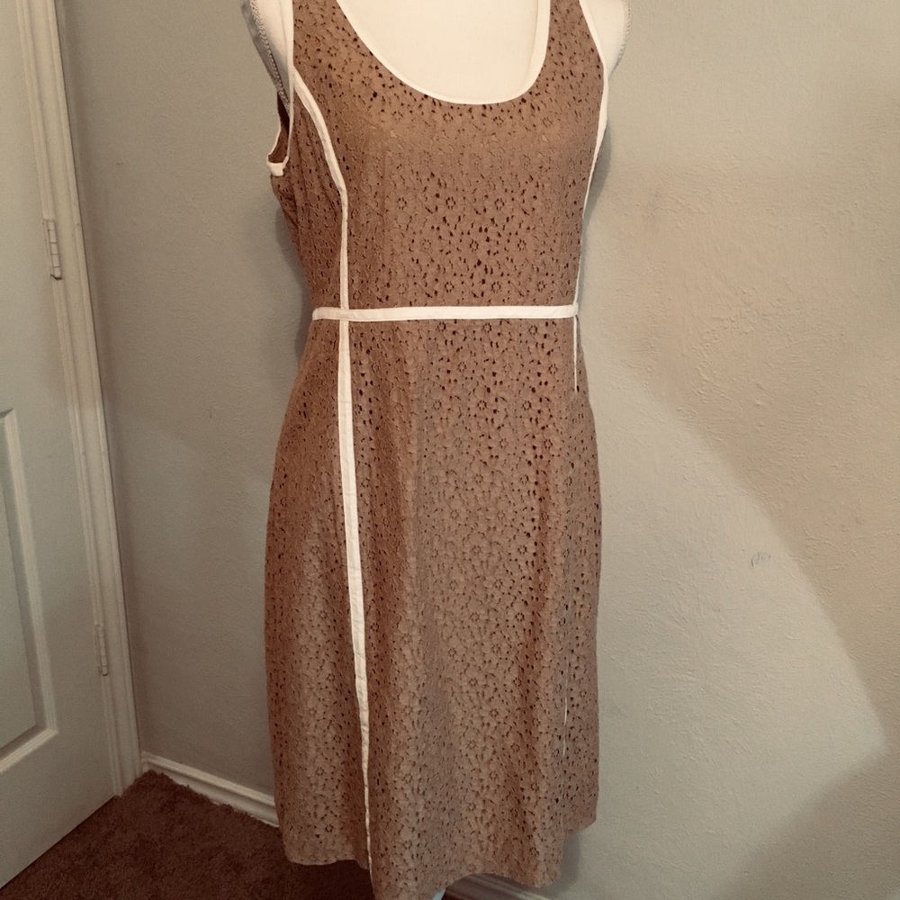 Michael Kors tan lace sheath dress tan with ivory